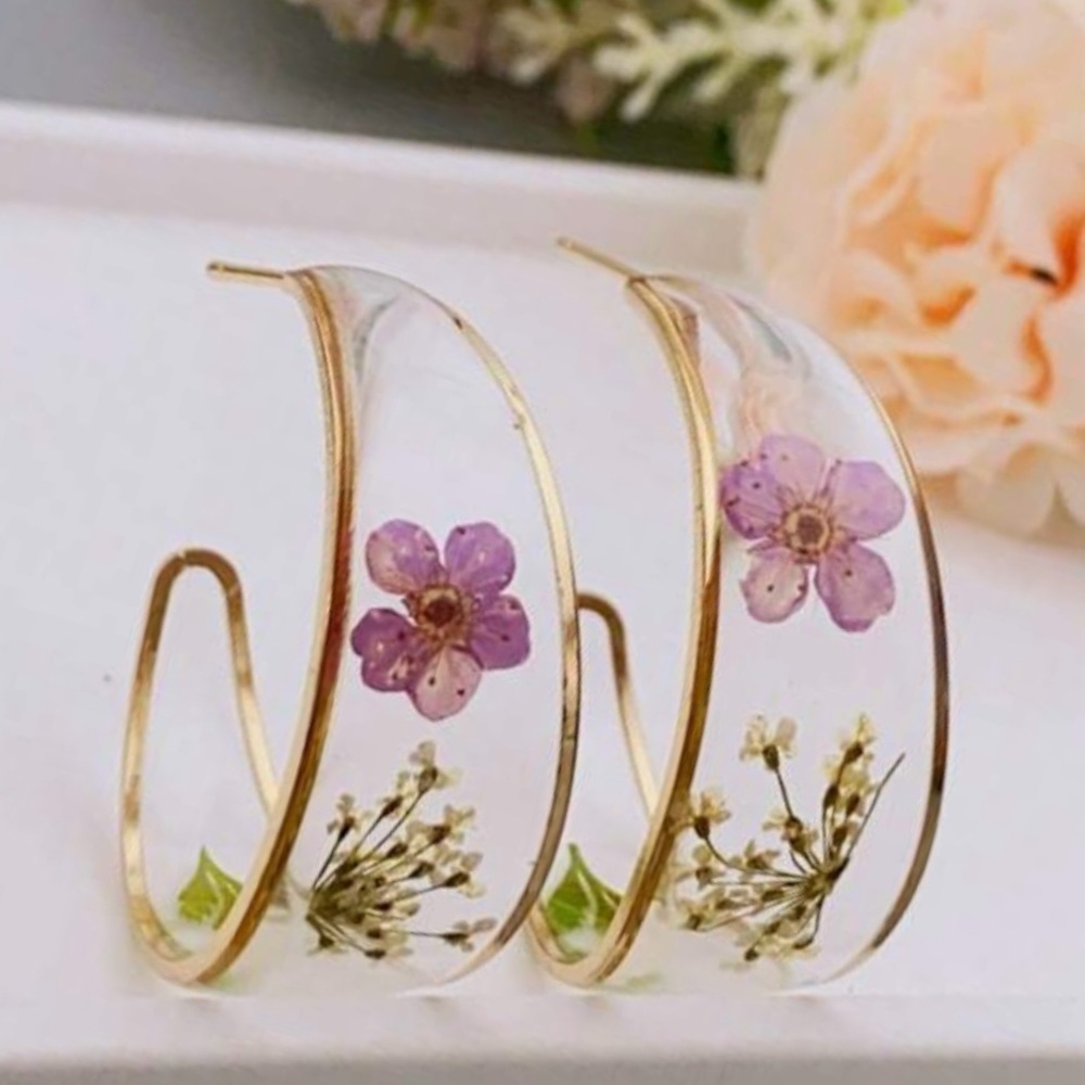 “Lavender Evening Primrose” Mont Blanc Allium & Oak Leaf Pressed Preserved Hoops